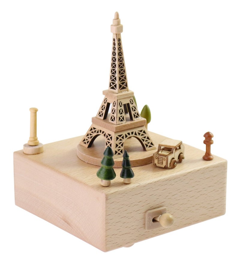 JALJA Delightful Quality Wooden Musical Box Featuring Iconic Eiffel Tower with Small Moving Magnetic Car  Plays Encounter Song - Image 1
