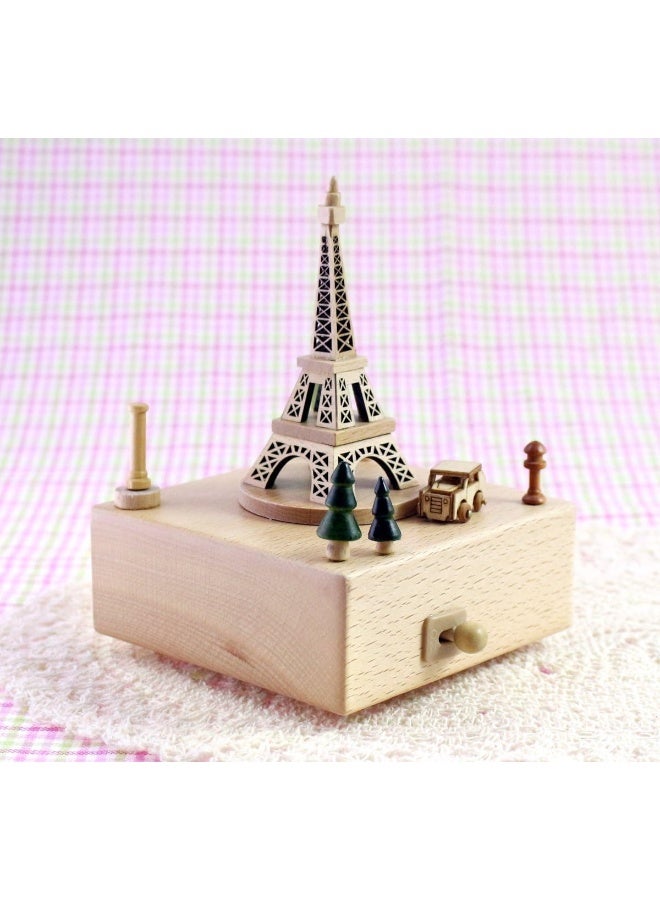 JALJA Delightful Quality Wooden Musical Box Featuring Iconic Eiffel Tower with Small Moving Magnetic Car  Plays Encounter Song - Image 3