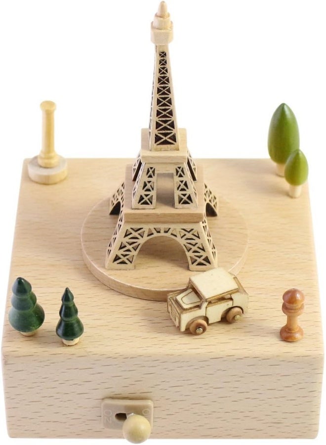 JALJA Delightful Quality Wooden Musical Box Featuring Iconic Eiffel Tower with Small Moving Magnetic Car  Plays Encounter Song - Image 2