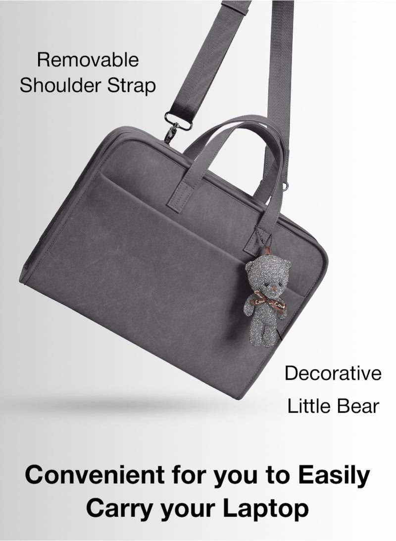 Glassology Laptop Bag Faux Leather Sleeve for 15 16 inch Laptops Slim Water Resistant Grey - Image 4