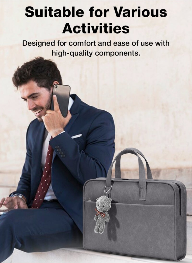 Glassology Laptop Bag Faux Leather Sleeve for 15 16 inch Laptops Slim Water Resistant Grey - Image 3