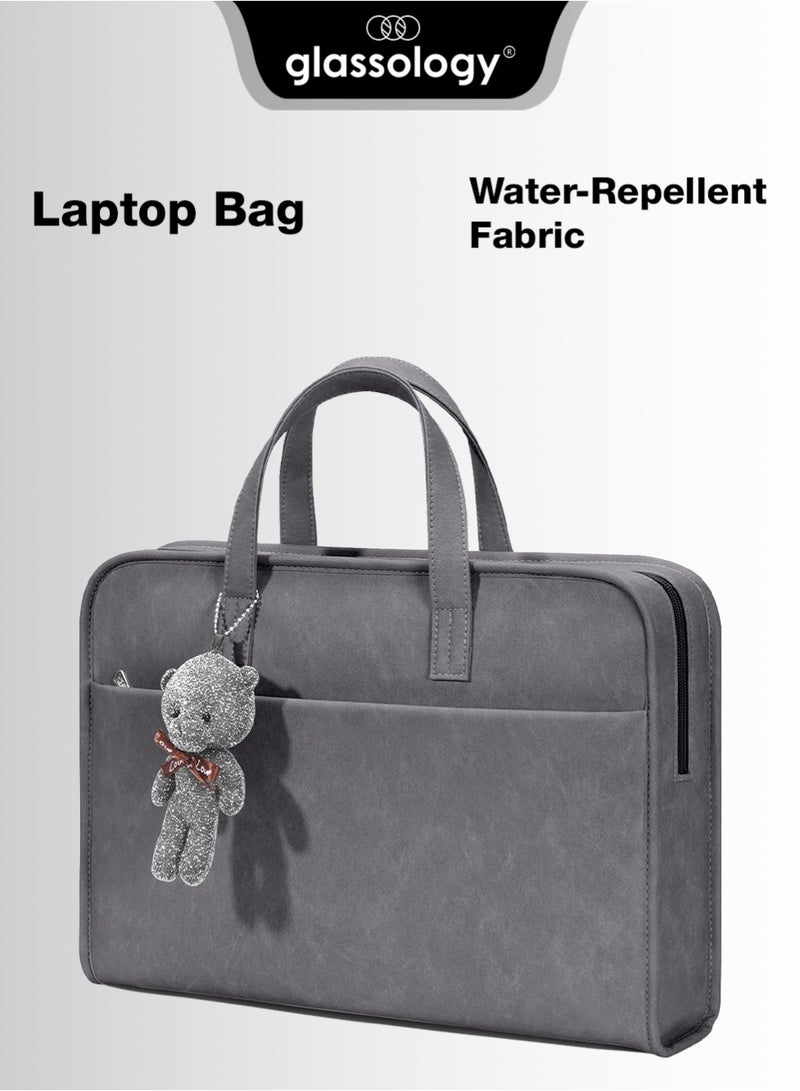Glassology Laptop Bag Faux Leather Sleeve for 15 16 inch Laptops Slim Water Resistant Grey - Image 1