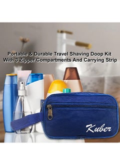 Kuber Industries Kuber Industries Canvas Toiletry Organizer|Waterproof & Portable Travel Shaving Dopp Kit with 2 Main ComparMants and Front Zipper (Navy Blue)  - Image 5