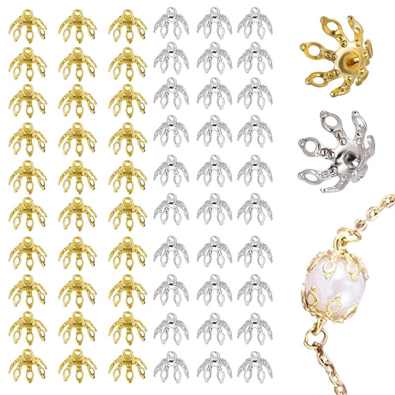 MARRTEUM 60 Pieces Flower Bead End Caps Toppers for Jewelry Findings MARRTEUM Jewelry Making 7 Prong Bell Bead Cap Bail End with Loops for DIY Craft Earrings Bracelets Necklaces Ornament Pendant - Image 3
