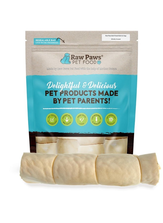 Raw Paws - Beef Cheek Rolls For Dogs, 10Inch, 4Ct  Packed In Usa  Rawhide Alternative Dog Chews  FreeRange Cow Cheek Rolls For Dogs  Retriever Rolls For Large Dogs  Dog Beef Cheeks - Image 1