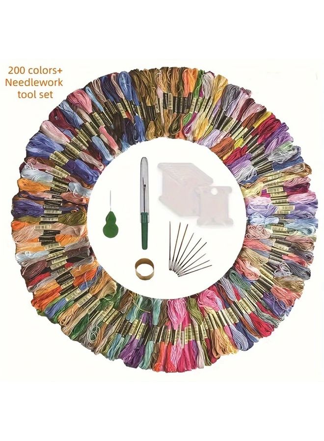 200 Color Cotton Cross Stitch Thread Set 314.96 Inches Per Bundle With Winder Embroidery Threader Striper Tool Mixed Color 100 Pieces Needlework Tools Craft Supplies - Image 2