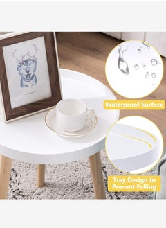 YOUGE Round Side Table,White Tray Nightstand Coffee End Table for Living Room,Bedroom,Small Spaces,Easy Assembly Bedside Table,17.3 x 19.68 Inches  - Image 5