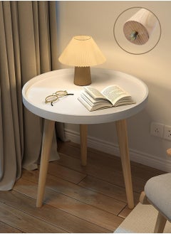 YOUGE Round Side Table,White Tray Nightstand Coffee End Table for Living Room,Bedroom,Small Spaces,Easy Assembly Bedside Table,17.3 x 19.68 Inches  - Image 1