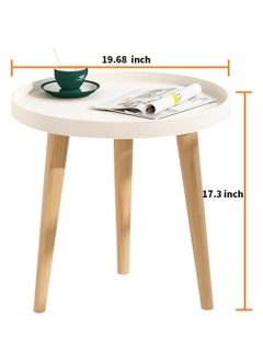 YOUGE Round Side Table,White Tray Nightstand Coffee End Table for Living Room,Bedroom,Small Spaces,Easy Assembly Bedside Table,17.3 x 19.68 Inches  - Image 2