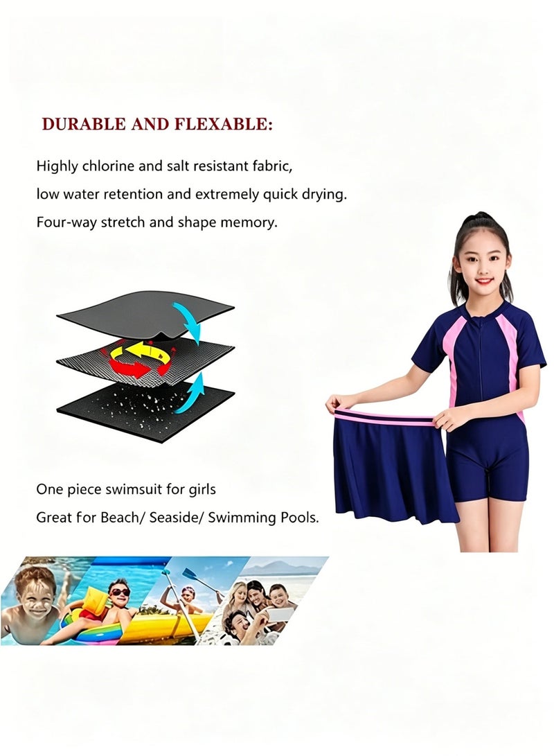 BESTPEAK Two-Piece Little Girls' Rash Guard Swimsuits, Breathable Quick Dry Short Sleeve Swimming Shirts With Swimming Skirts, UV Protection Kids Girls' Bathing Suit, Stretch Swimwear Athletic Beach Sport Swimwear Surfing Swimwear for Diving, Swimming or Beach activities - Image 5
