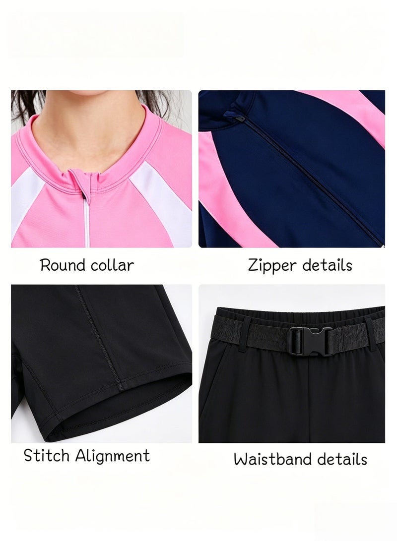 BESTPEAK Two-Piece Little Girls' Rash Guard Swimsuits, Breathable Quick Dry Short Sleeve Swimming Shirts With Swimming Skirts, UV Protection Kids Girls' Bathing Suit, Stretch Swimwear Athletic Beach Sport Swimwear Surfing Swimwear for Diving, Swimming or Beach activities - Image 4