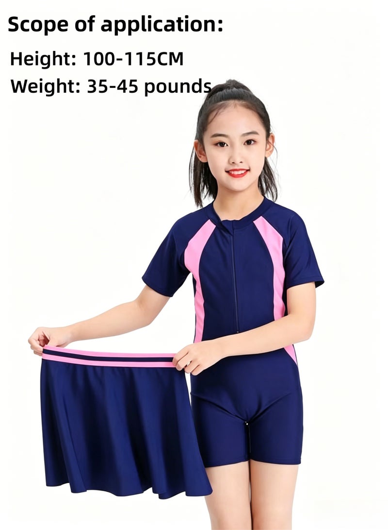 BESTPEAK Two-Piece Little Girls' Rash Guard Swimsuits, Breathable Quick Dry Short Sleeve Swimming Shirts With Swimming Skirts, UV Protection Kids Girls' Bathing Suit, Stretch Swimwear Athletic Beach Sport Swimwear Surfing Swimwear for Diving, Swimming or Beach activities - Image 1