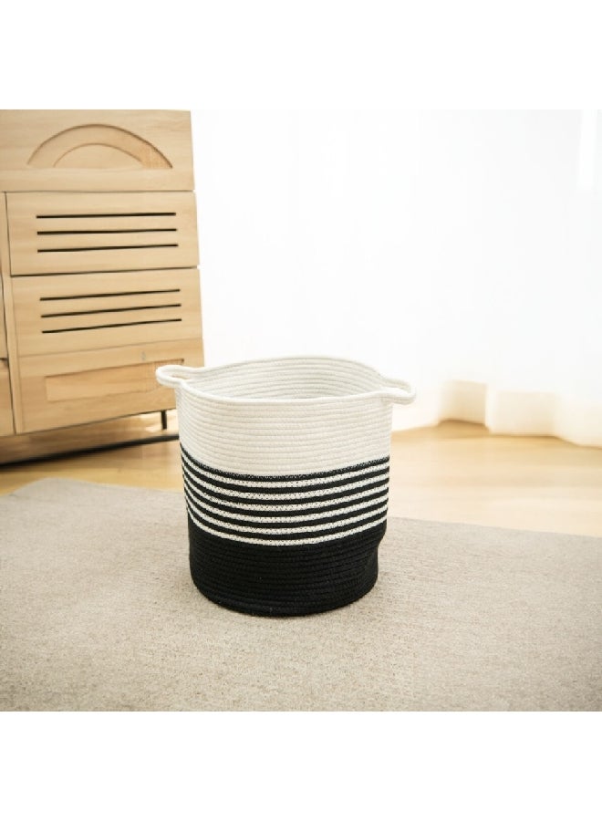 HONEYBEE Round Shaped Open Top Laundry Hamper with Handle White and Black 36 x 33 x 33 cm SB0322A - Image 2