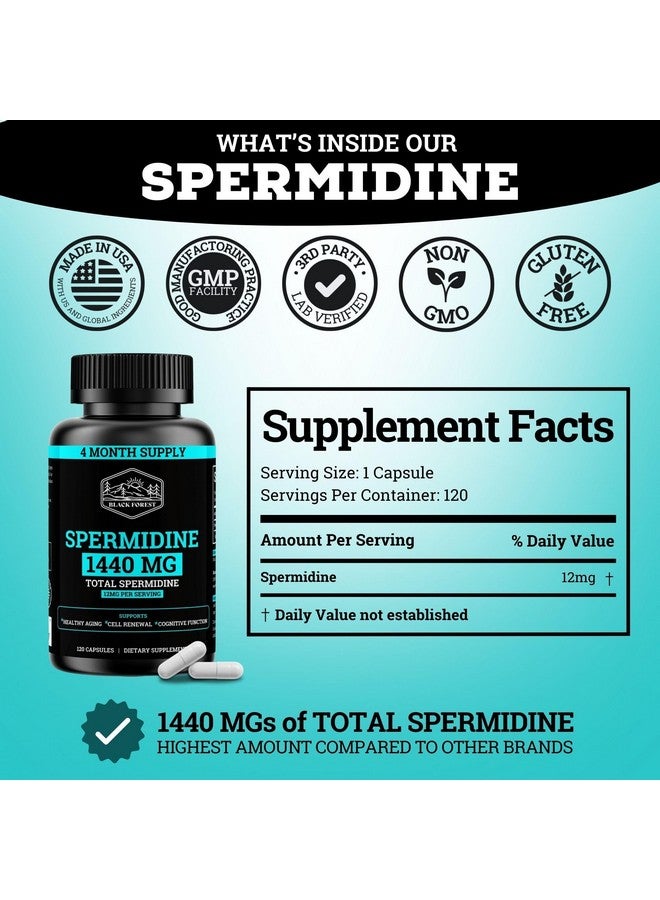 Black Forest مكمل سبيرميدين (1440 ملغ من مكملات سبيرميدين النقية 99% للنساء والرجال) إمداد لمدة 4 أشهر (أكثر فعالية بمقدار 100 مرة من مستخلص جنين القمح) 12 ملغ لكل حصة لصحة الخلايا، مكافحة الشيخوخة والطاقة - Image 4