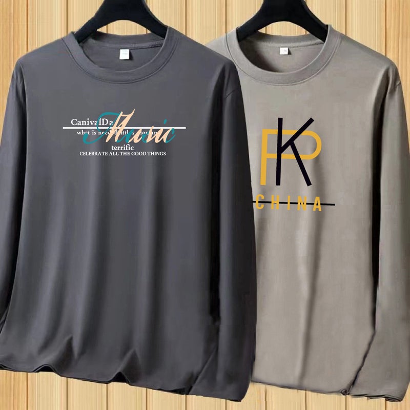 Spring and Autumn New Thin Men's Long Sleeve Soft and Comfortable Round Neck Base Shirt Printed Trendy plus size T-Shirt for Men - Image 2