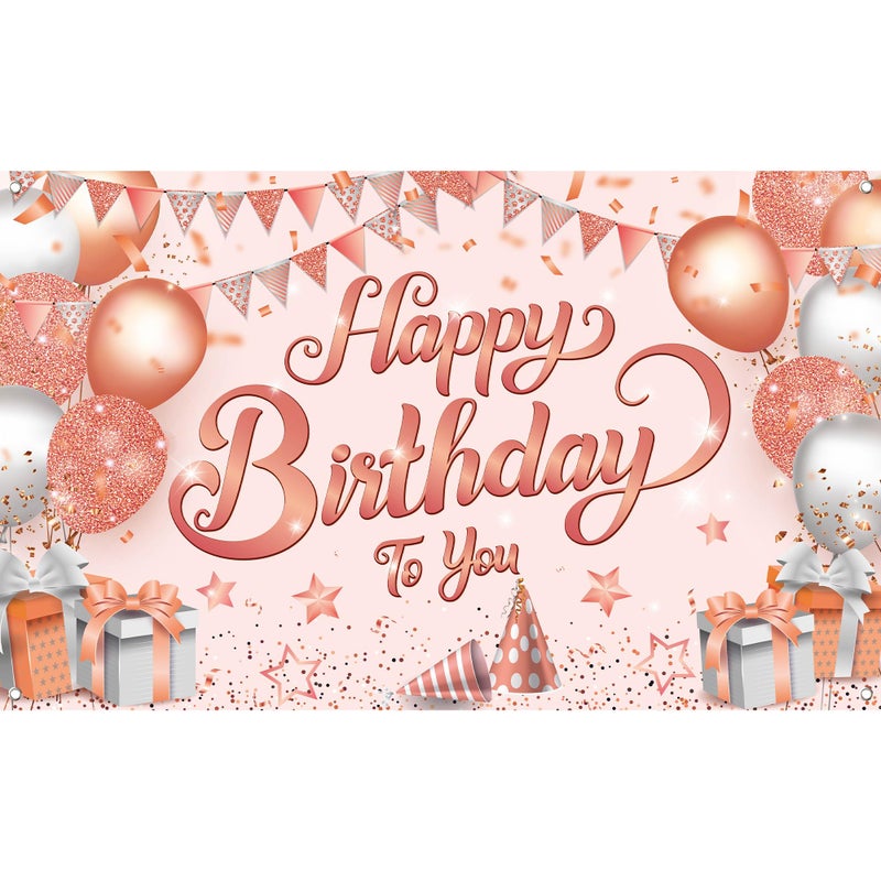 KatchOn  XtraLarge RoseGold Happy Birthday Banner - 72x44 Inch | RoseGold Happy Birthday Backdrop | Happy Birthday Backdrop for Birthday Decorations for Girls | Happy Birthday Sign for Backdrop - Image 1