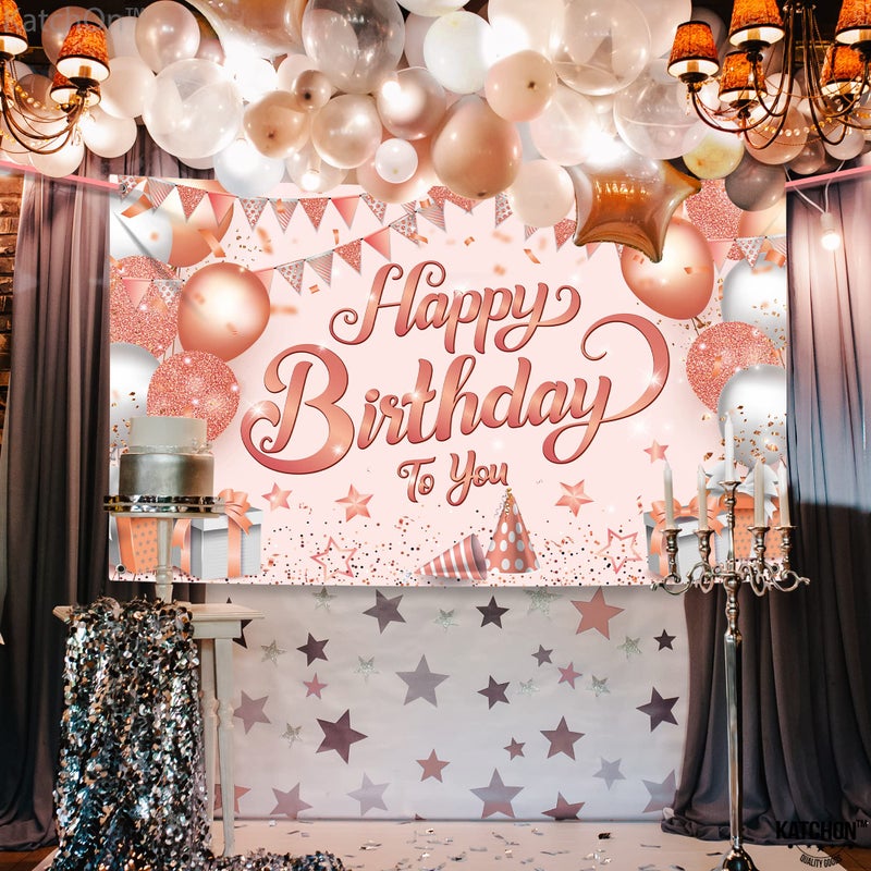 KatchOn  XtraLarge RoseGold Happy Birthday Banner - 72x44 Inch | RoseGold Happy Birthday Backdrop | Happy Birthday Backdrop for Birthday Decorations for Girls | Happy Birthday Sign for Backdrop - Image 2