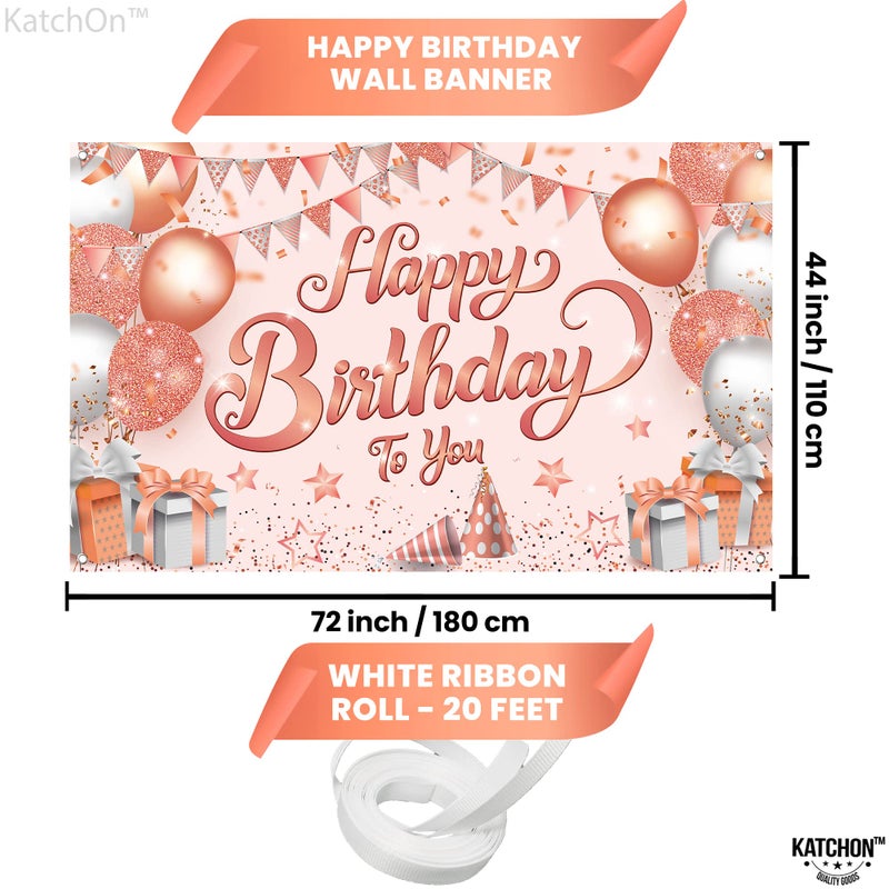 KatchOn  XtraLarge RoseGold Happy Birthday Banner - 72x44 Inch | RoseGold Happy Birthday Backdrop | Happy Birthday Backdrop for Birthday Decorations for Girls | Happy Birthday Sign for Backdrop - Image 4