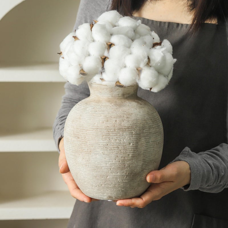 Vanselia Ceramic Flower Vase Home Decor - Farmhouse Table Vases Rustic Vintage Living Room Kitchen Bedroom Decorations for House Book Shelf Office Coffee Desk Dining Fireplace (7.4" Retro) - Image 3