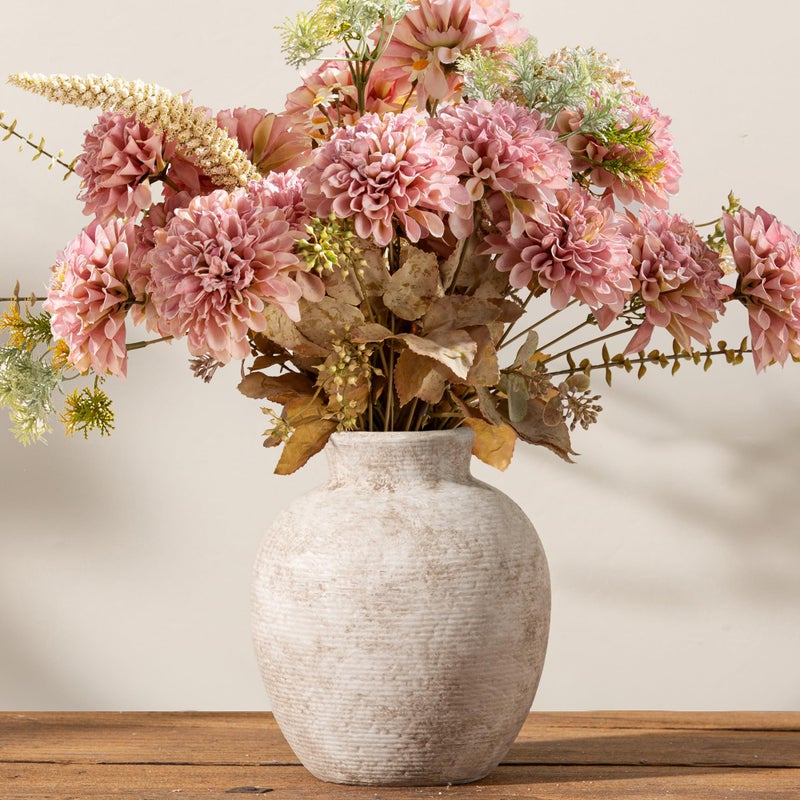 Vanselia Ceramic Flower Vase Home Decor - Farmhouse Table Vases Rustic Vintage Living Room Kitchen Bedroom Decorations for House Book Shelf Office Coffee Desk Dining Fireplace (7.4" Retro) - Image 4