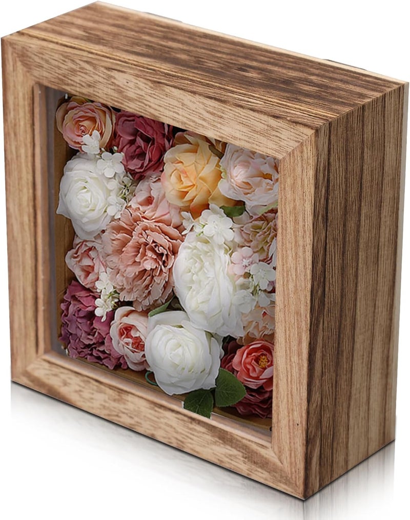 KAASTHAA 5x5 Small Shadow Box Frame Display Case, Magnetic Door, with Linen Back , for Memory Box, CD Frame Display Case, Seashell, Flower, Pictures, Pet Memory Display Box, Wood Pin - Image 2