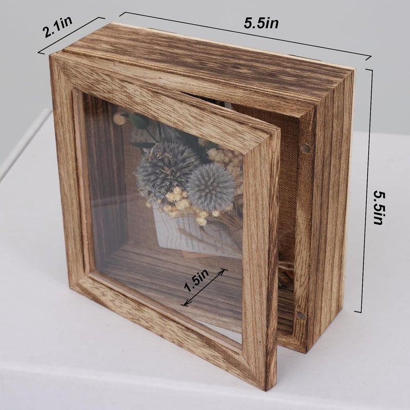 KAASTHAA 5x5 Small Shadow Box Frame Display Case, Magnetic Door, with Linen Back , for Memory Box, CD Frame Display Case, Seashell, Flower, Pictures, Pet Memory Display Box, Wood Pin - Image 3