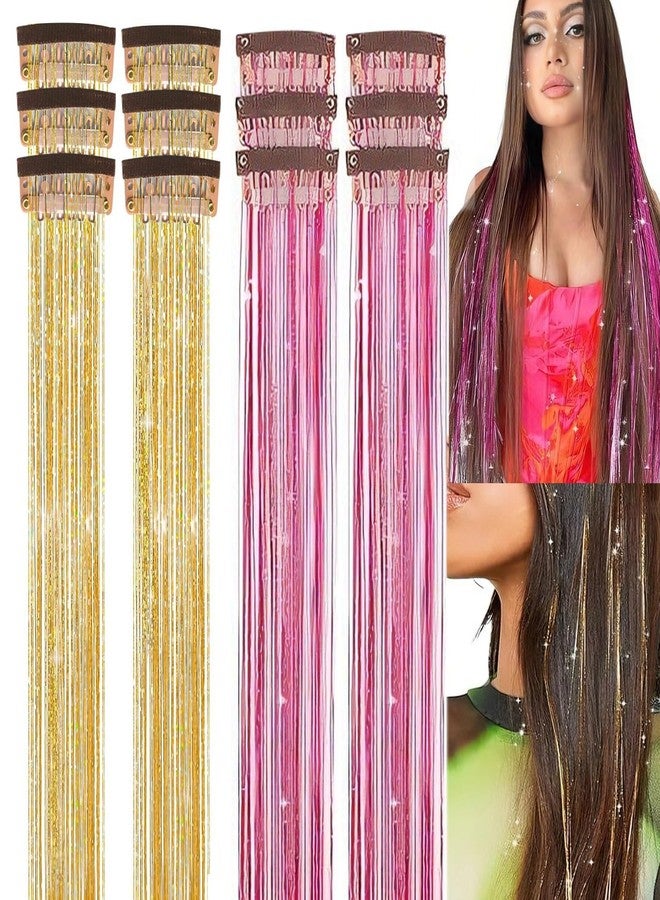 squishy 12Pcs Tinsel Hair Extensions Glitter, Hair Tinsel, Hair Glitter, Deep Purple Shimmery Glamorous Extensions for Party, Festival and Special Events (gold purple) - Image 1