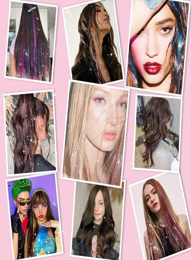 squishy 12Pcs Tinsel Hair Extensions Glitter, Hair Tinsel, Hair Glitter, Deep Purple Shimmery Glamorous Extensions for Party, Festival and Special Events (gold purple) - Image 4