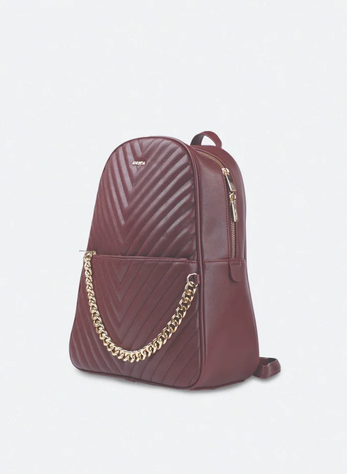 AMICA Estela Quilted Leather Women's Backpack - Plum Red