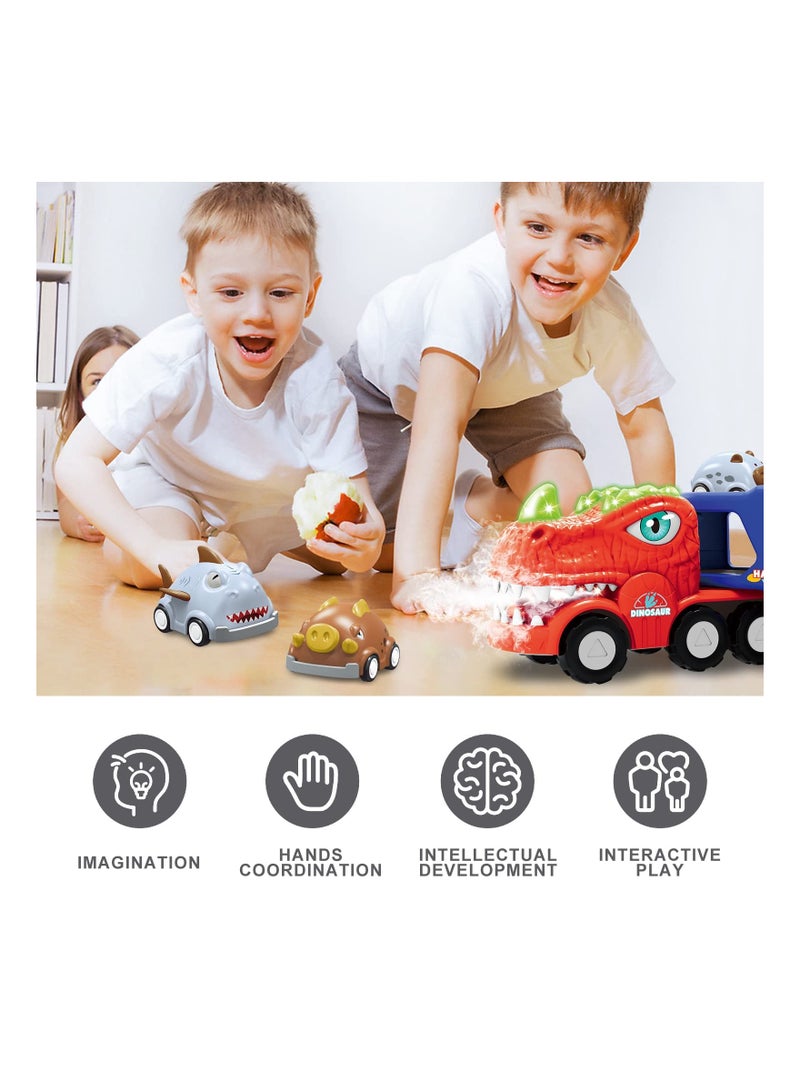 Exciting 9-in-1 Dinosaur Toy Truck Set for Toddlers, Friction-Powered Transport Vehicles with Lights & Sounds, Perfect Birthday Gift for Boys & Girls Ages 3-6 - Image 2