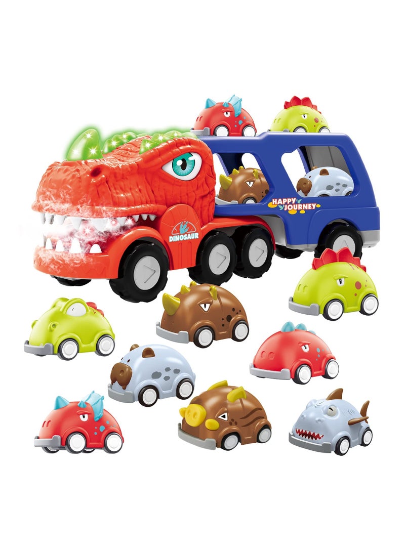 Exciting 9-in-1 Dinosaur Toy Truck Set for Toddlers, Friction-Powered Transport Vehicles with Lights & Sounds, Perfect Birthday Gift for Boys & Girls Ages 3-6 - Image 1