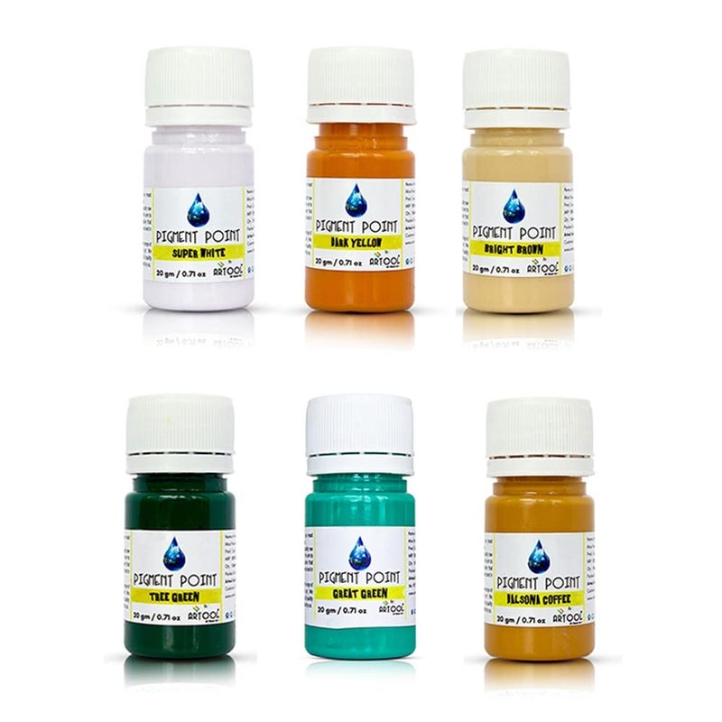 ARTOOL Resin Pigment Combo Super White, Dark Yellow, Bright Brown, Tree Green, Great Green, Dalgona Coffee Resin Pigment Liquid Color for Resin Art, Set of 6, 20g Each