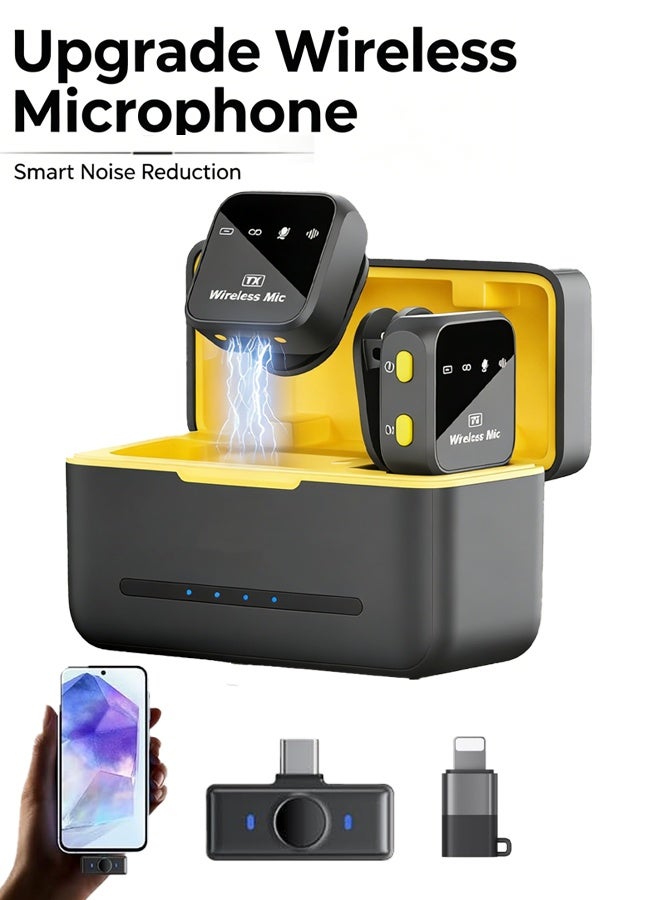 كوراكس ميكروفون لافالير اللاسلكي لآيفون / أندرويد مع البرق / USB C (2 TX + 2 RX + حالة الشحن) ، ميكروفون صغير مع إلغاء الضوضاء ، بطارية 35H ، مقطع على ميكروفون الليبل لتسجيل الفيديو - Image 1