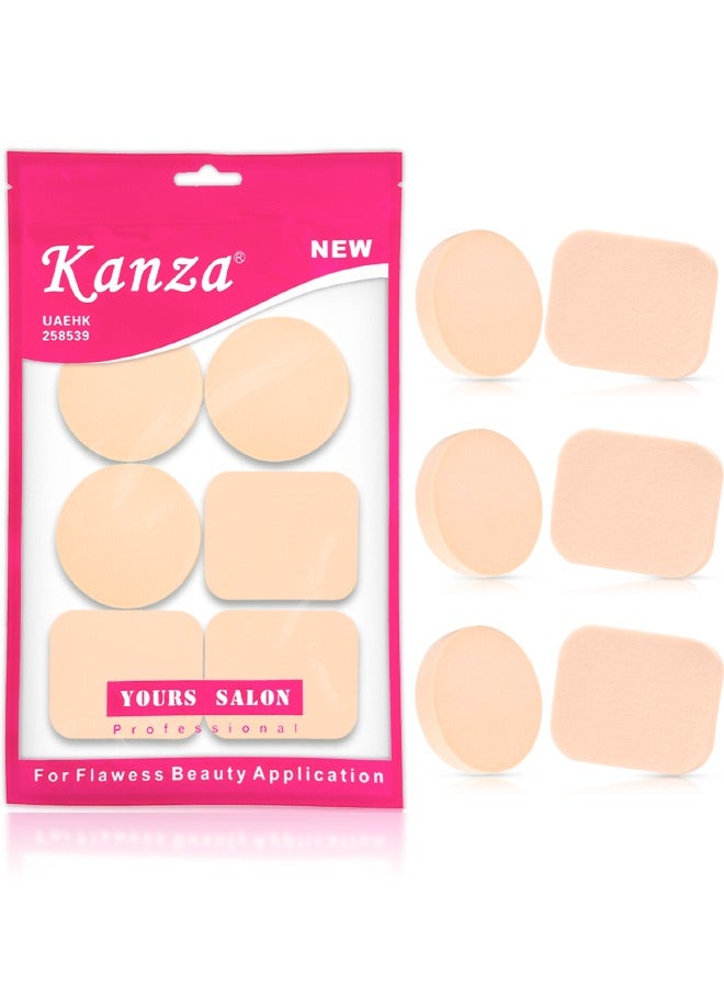 Kanza 6 Pcs Makeup Sponge Set Round & Square Shaped Beauty Blender Cosmetic Makeup Puff for Face Velour Puff Set for Loose Powder Mineral Powder Applicator Foundation Makeup Tool Set (Beige) - Image 1