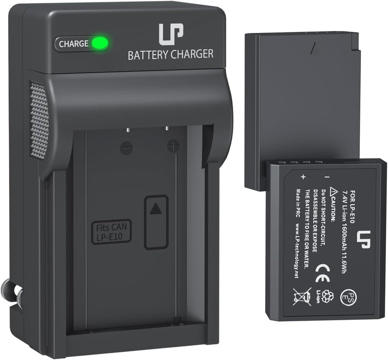 L & P -E10 Battery Charger Pack, 2-Pack Battery & Charger, Compatible with Canon EOS Rebel T7, T6, T5, T3, T100, 4000D, 3000D, 2000D, 1500D, 1300D, 1200D, 1100D &More (Not for T3i T5i T6i T6s T7i) - Image 1