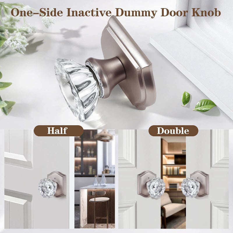 CLCTK 2 Pack Crystal Dummy Door Knobs, Non-Turning Single Side Dummy Door Knob, Brushed Nickel - Image 2