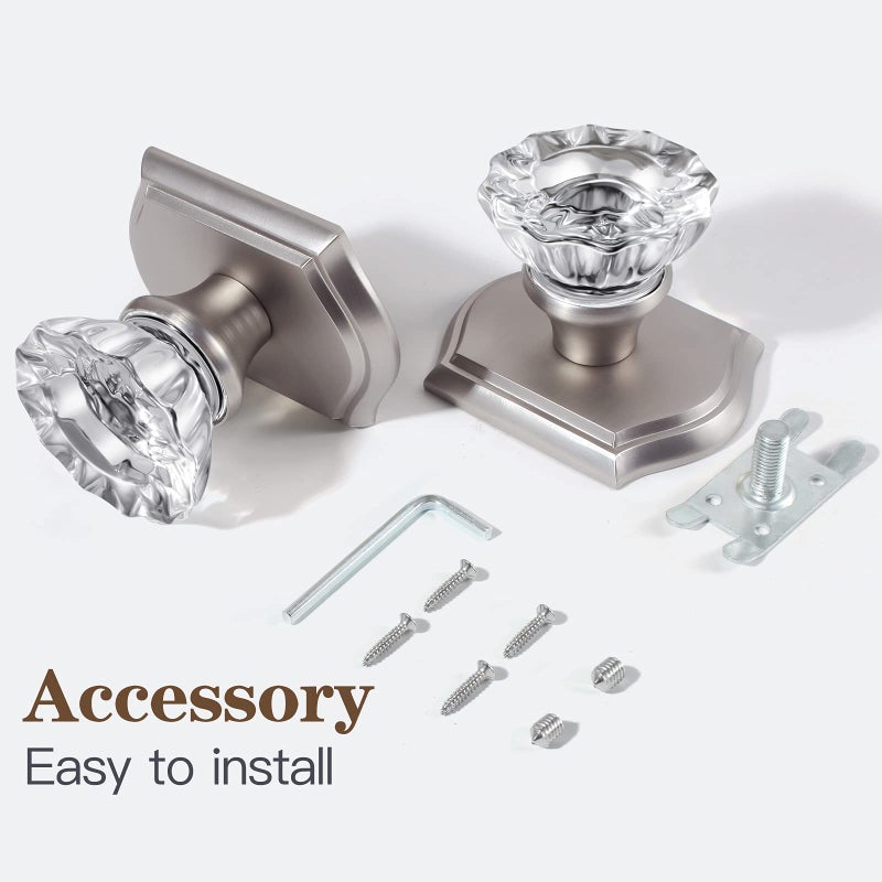 CLCTK 2 Pack Crystal Dummy Door Knobs, Non-Turning Single Side Dummy Door Knob, Brushed Nickel - Image 3