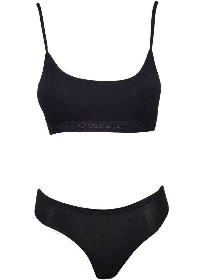 Kiviva Padded Rope Suspender Half Undershirt Bustier Panty Set Black  - Image 1