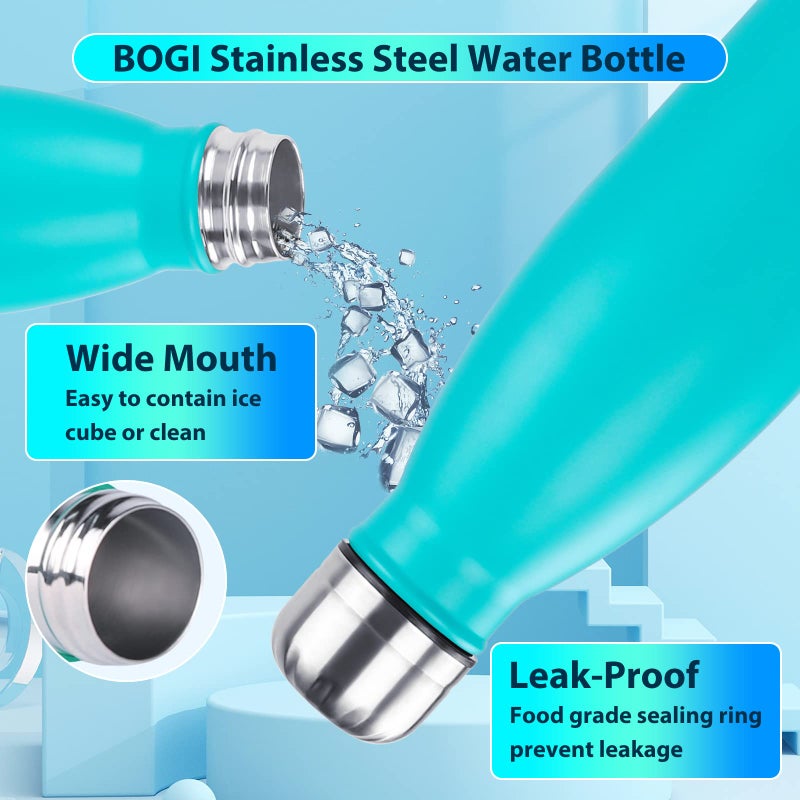 BOGI 17oz Insulated Water Bottle Double Wall Vacuum Stainless Steel Water Bottles, Leak Proof Metal Sports Water Bottle Keeps Drink Hot and Cold - Perfect for Outdoor Sports Camping Biking (Mint) - Image 5