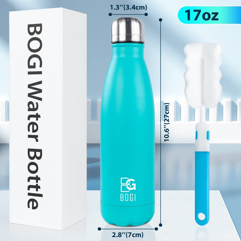 BOGI 17oz Insulated Water Bottle Double Wall Vacuum Stainless Steel Water Bottles, Leak Proof Metal Sports Water Bottle Keeps Drink Hot and Cold - Perfect for Outdoor Sports Camping Biking (Mint) - Image 2