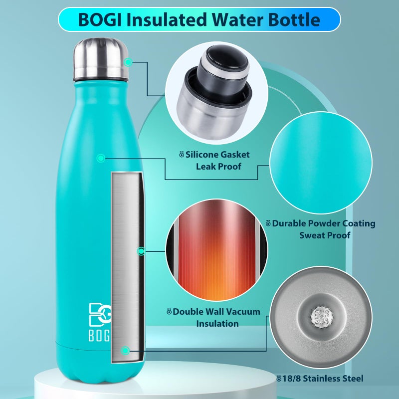 BOGI 17oz Insulated Water Bottle Double Wall Vacuum Stainless Steel Water Bottles, Leak Proof Metal Sports Water Bottle Keeps Drink Hot and Cold - Perfect for Outdoor Sports Camping Biking (Mint) - Image 3