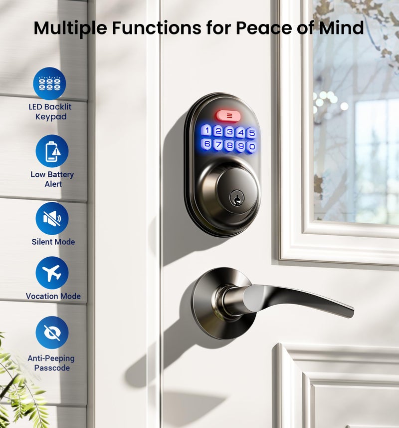 Veise Keyless Entry Door Lock with 2 Lever Handles - Electronic Keypad Deadbolt, Auto Lock, Back Lit & Easy Installation Design, Front Door Handle Sets, Matte Black - Image 4