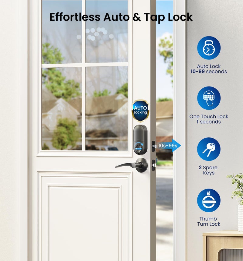 Veise Keyless Entry Door Lock with 2 Lever Handles - Electronic Keypad Deadbolt, Auto Lock, Back Lit & Easy Installation Design, Front Door Handle Sets, Matte Black - Image 3