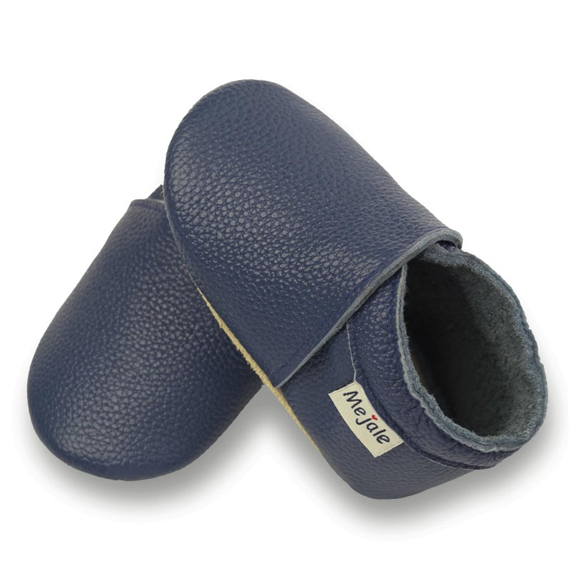 Mejale Baby Moccasins Boy Infant Shoe Toddler Leather Soft Sole Slipper Prewalker Light First Walking Crawling Blue Shoes,6-12 Months,M - Image 1