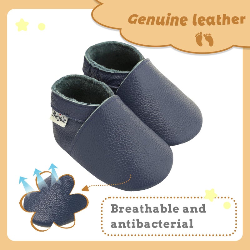 Mejale Baby Moccasins Boy Infant Shoe Toddler Leather Soft Sole Slipper Prewalker Light First Walking Crawling Blue Shoes,6-12 Months,M - Image 2