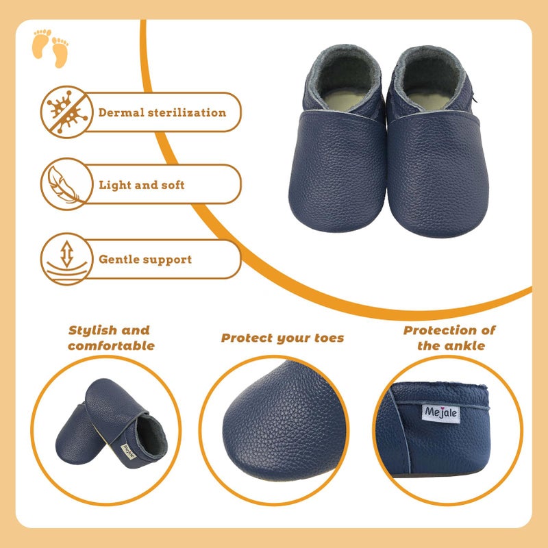 Mejale Baby Moccasins Boy Infant Shoe Toddler Leather Soft Sole Slipper Prewalker Light First Walking Crawling Blue Shoes,6-12 Months,M - Image 4