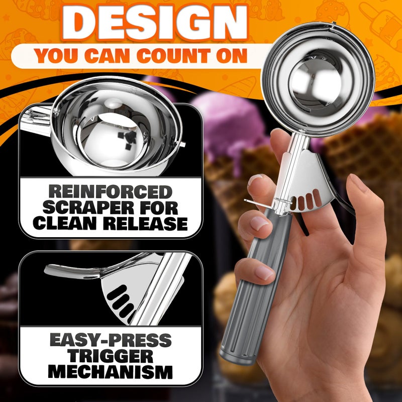 Reluen 4 oz Ice Cream Scoop with Trigger Release #8 â€“ Stainless Steel Versatile Tool for Baking, Cookies & Desserts Spoons, Dishwasher-Safe, Ergonomic Design for Precise Culinary Portions for Dessert Lovers - Image 4