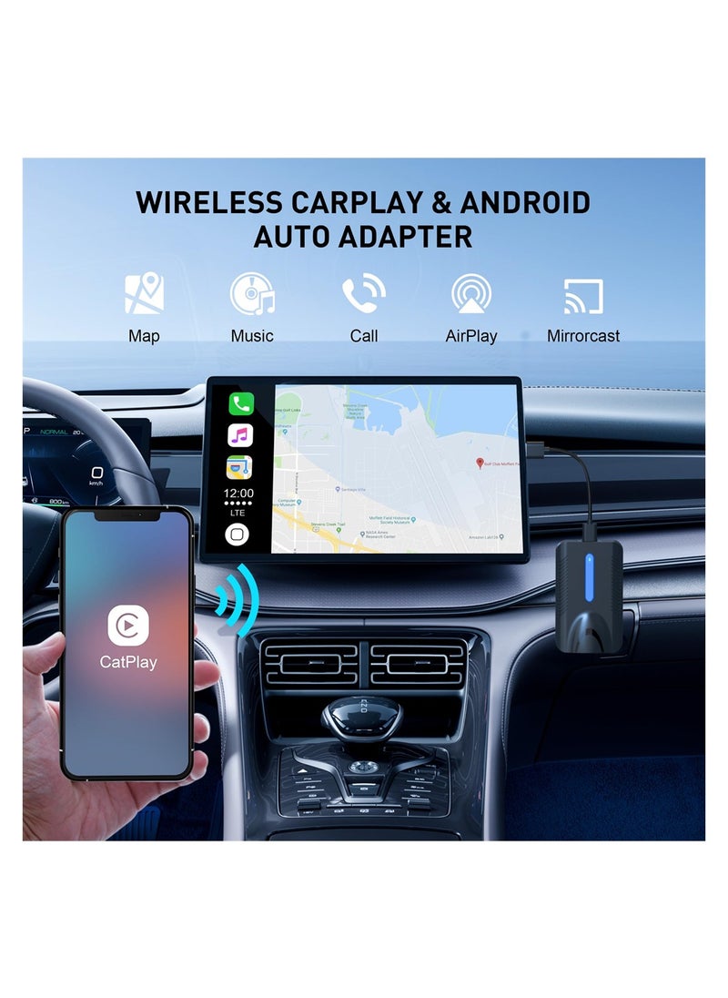 Wireless CarPlay & Android Auto Adapter, Plug & Play Wireless CarPlay, 4 in 1 USB Dongle for Cars with OEM Wired CarPlay & Android Auto for iOS 10+ and Android 11+