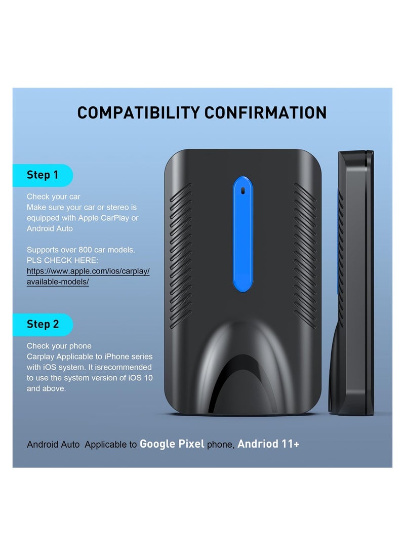 Wireless CarPlay & Android Auto Adapter, Plug & Play Wireless CarPlay, 4 in 1 USB Dongle for Cars with OEM Wired CarPlay & Android Auto for iOS 10+ and Android 11+