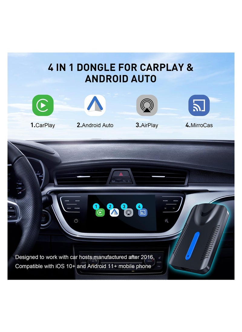 Wireless CarPlay & Android Auto Adapter, Plug & Play Wireless CarPlay, 4 in 1 USB Dongle for Cars with OEM Wired CarPlay & Android Auto for iOS 10+ and Android 11+